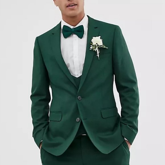 ASOS Design Wedding Super Skinny Suit Jacket in Forest Green Micro Forest